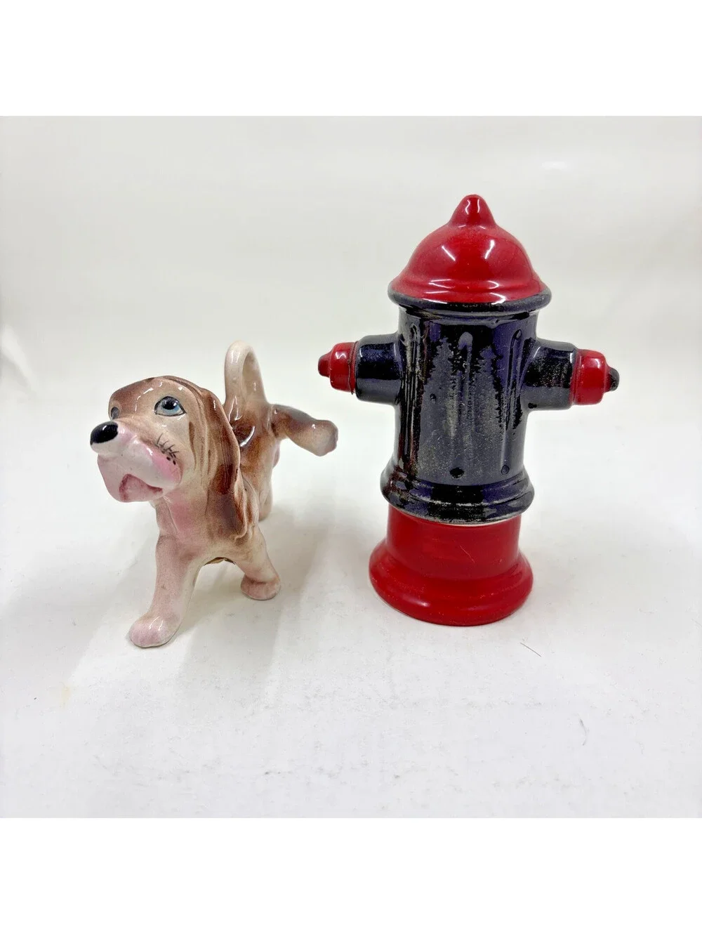 Vintage Hound Dog And Fire Hydrant Salt & Pepper Shakers